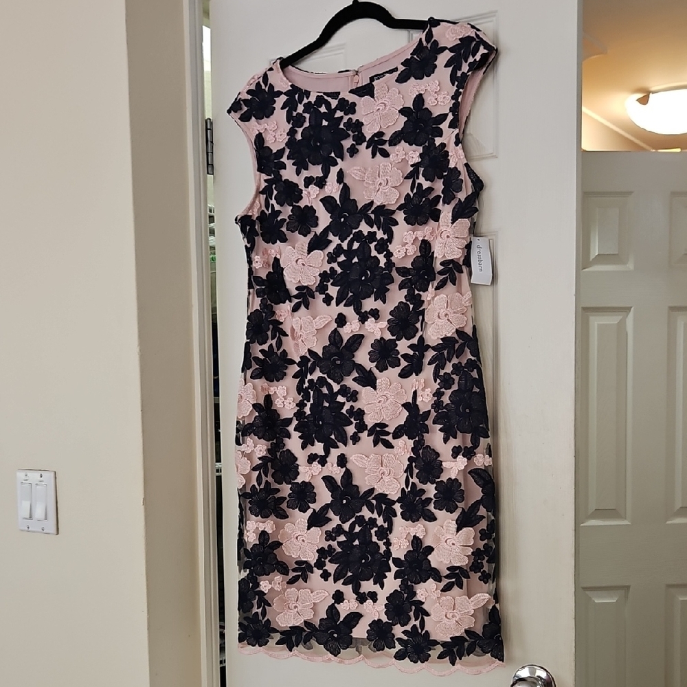 Roz & Ali Blush Dress with Navy Floral Accents